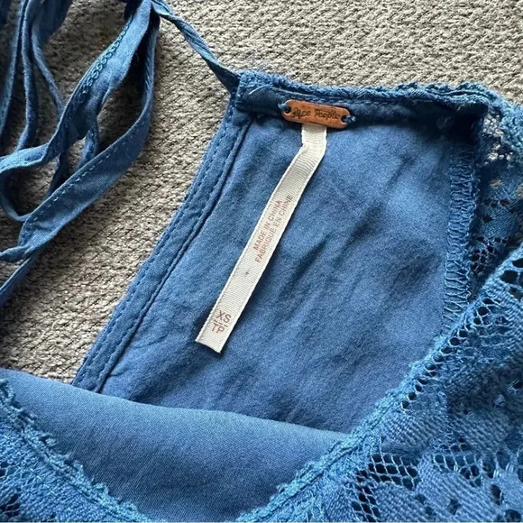 Free People Blue Stardust Lace Short Sleeve Mini Dress XS - Picture 4 of 6